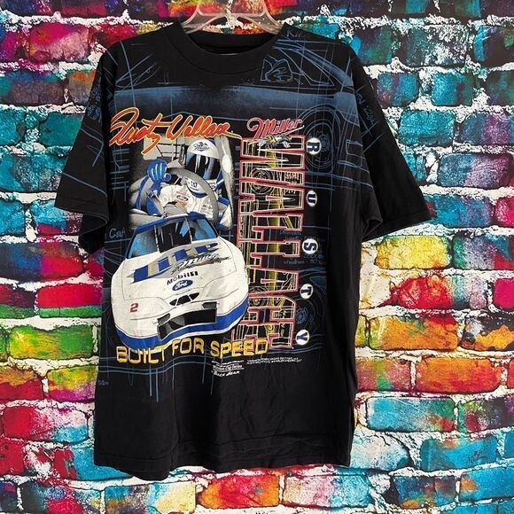 Vintage Rusty Wallace Built For Speed Nascar Track Gear All Over Graphic Tee XL